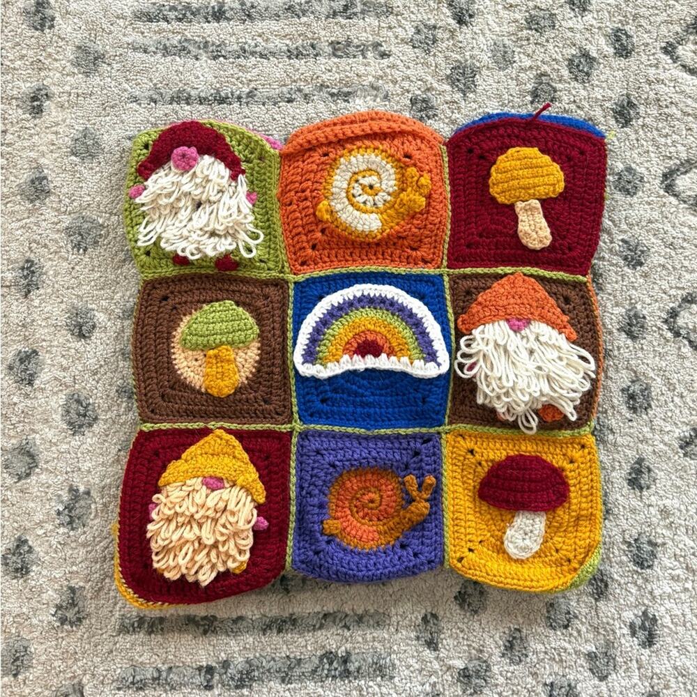 Handmade knit crochet gnome pillow cover